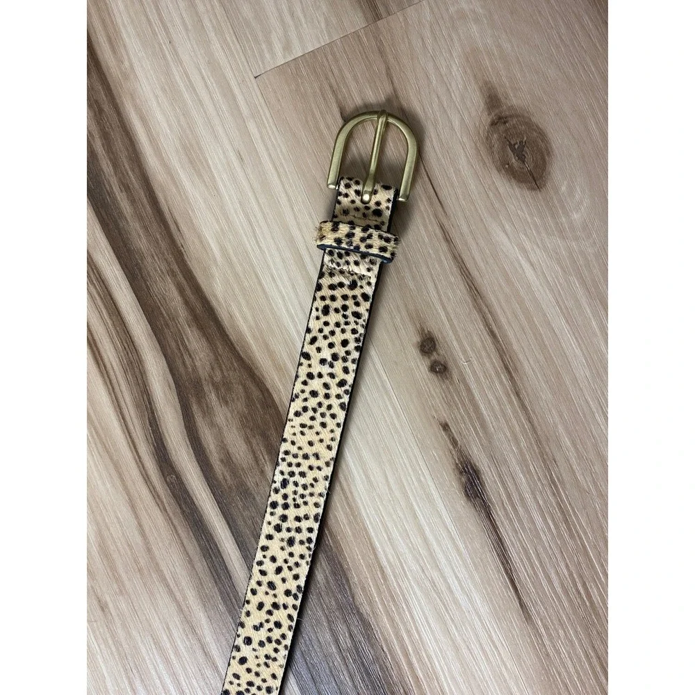 J. Crew Womens Leopard Print Calf Hair Leather Belt Gold Buckle AH687 S/M - Picture 3 of 6